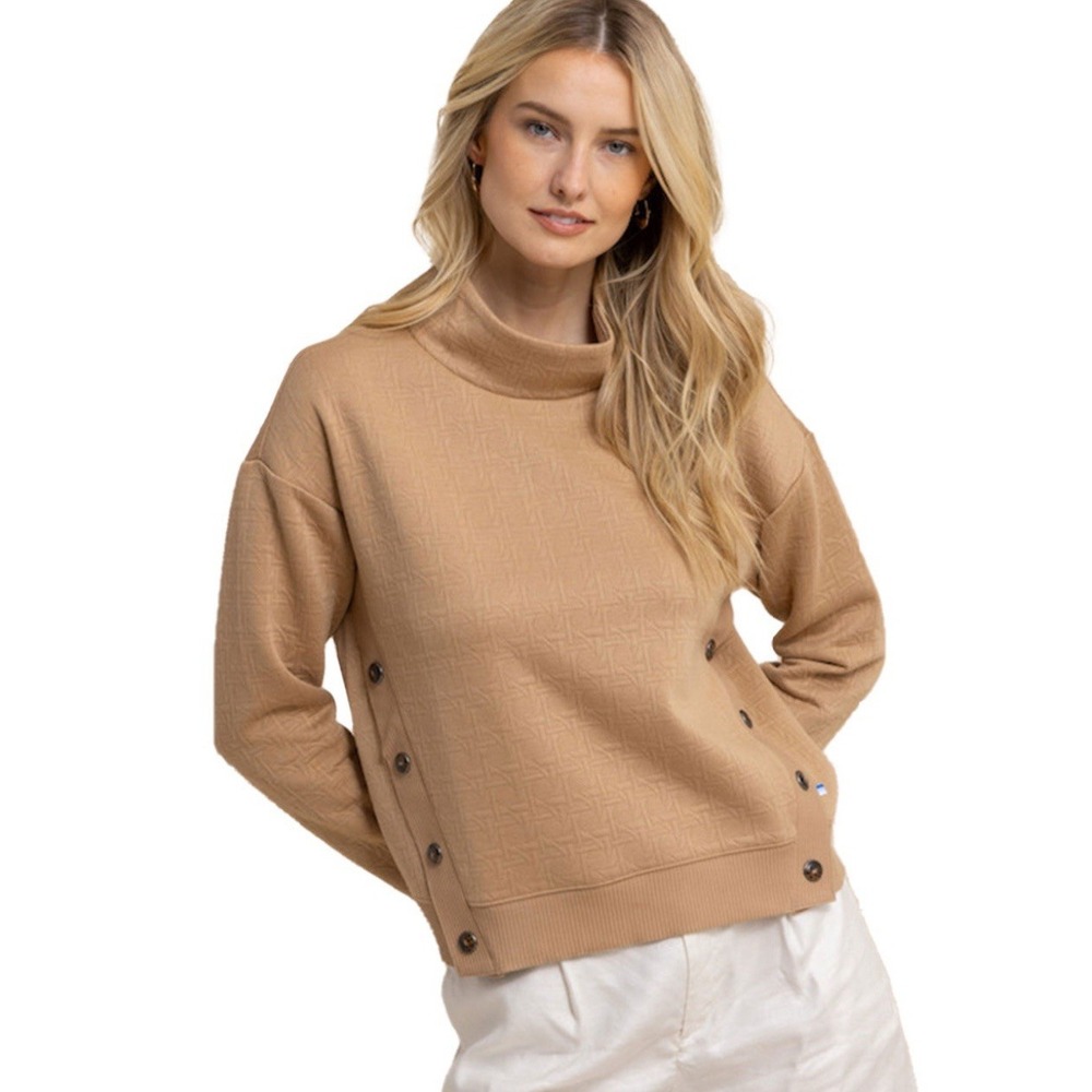 NWT‎ Southern Tide Cordelia Pullover Sweater Womens XL Tan Quilted Button Sides